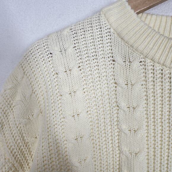 VTG Towncraft Sweater Sz L Yellowish Cream Pullover Ribbed Crewneck Acrylic - Picture 7 of 14